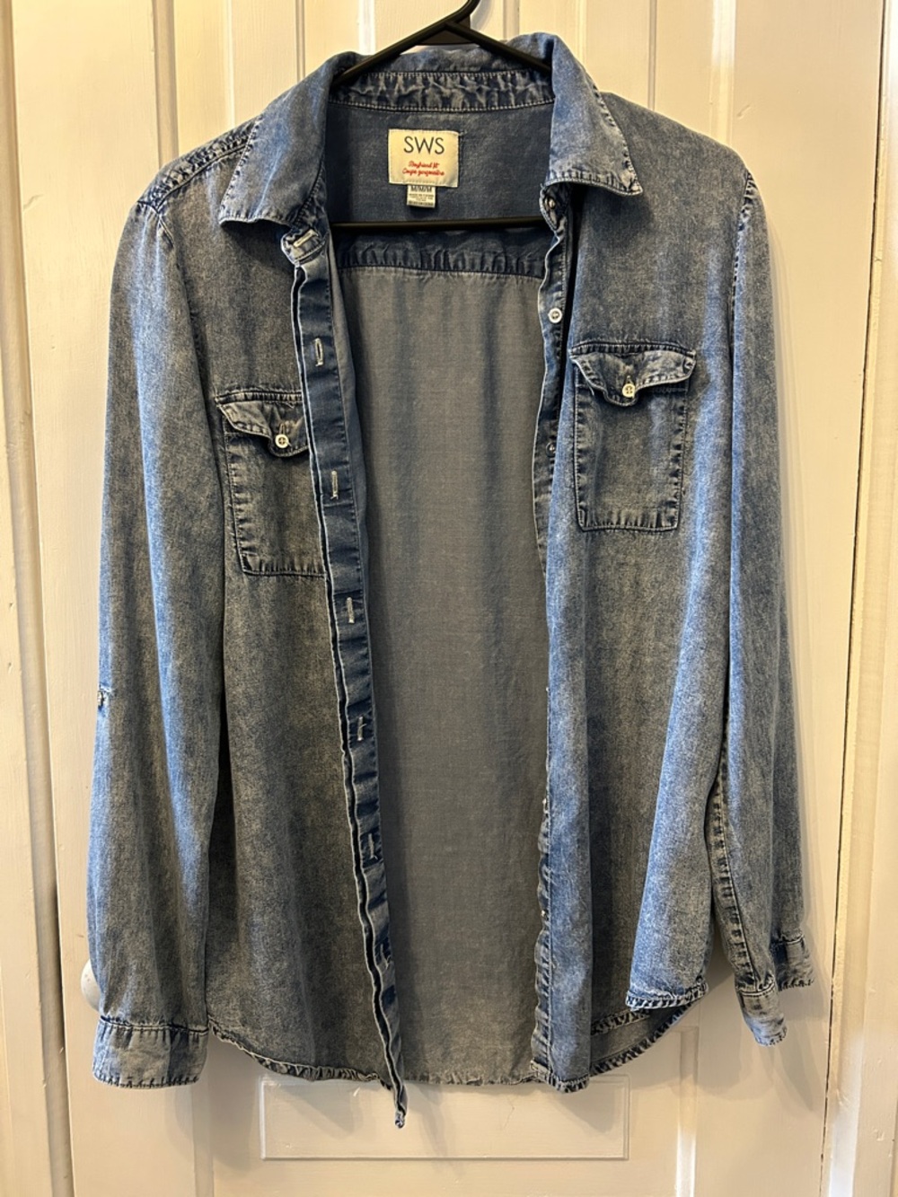 55. SWS Denim Button-Down Shirt Jacket - Light Blue - Picture 2 of 8